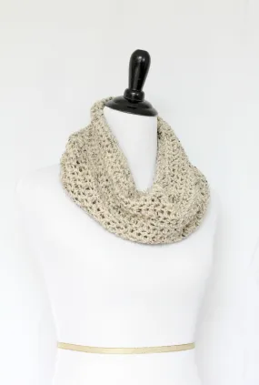 Crochet infinity scarf in beige color, chunky cowl - 12 colors available