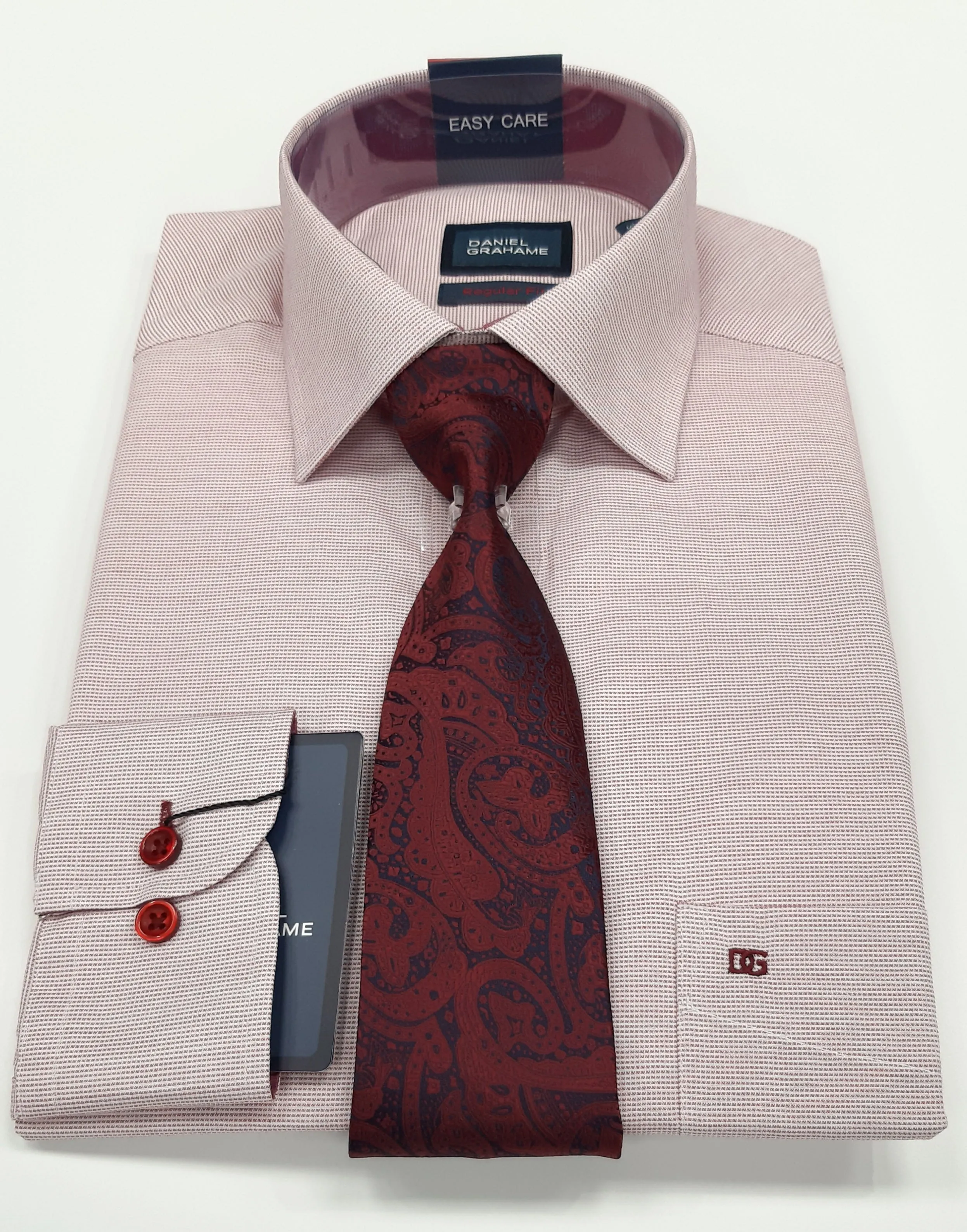 Daniel Grahame Gordon Regular Fit Long Sleeve Formal Shirt & Tie - Red
