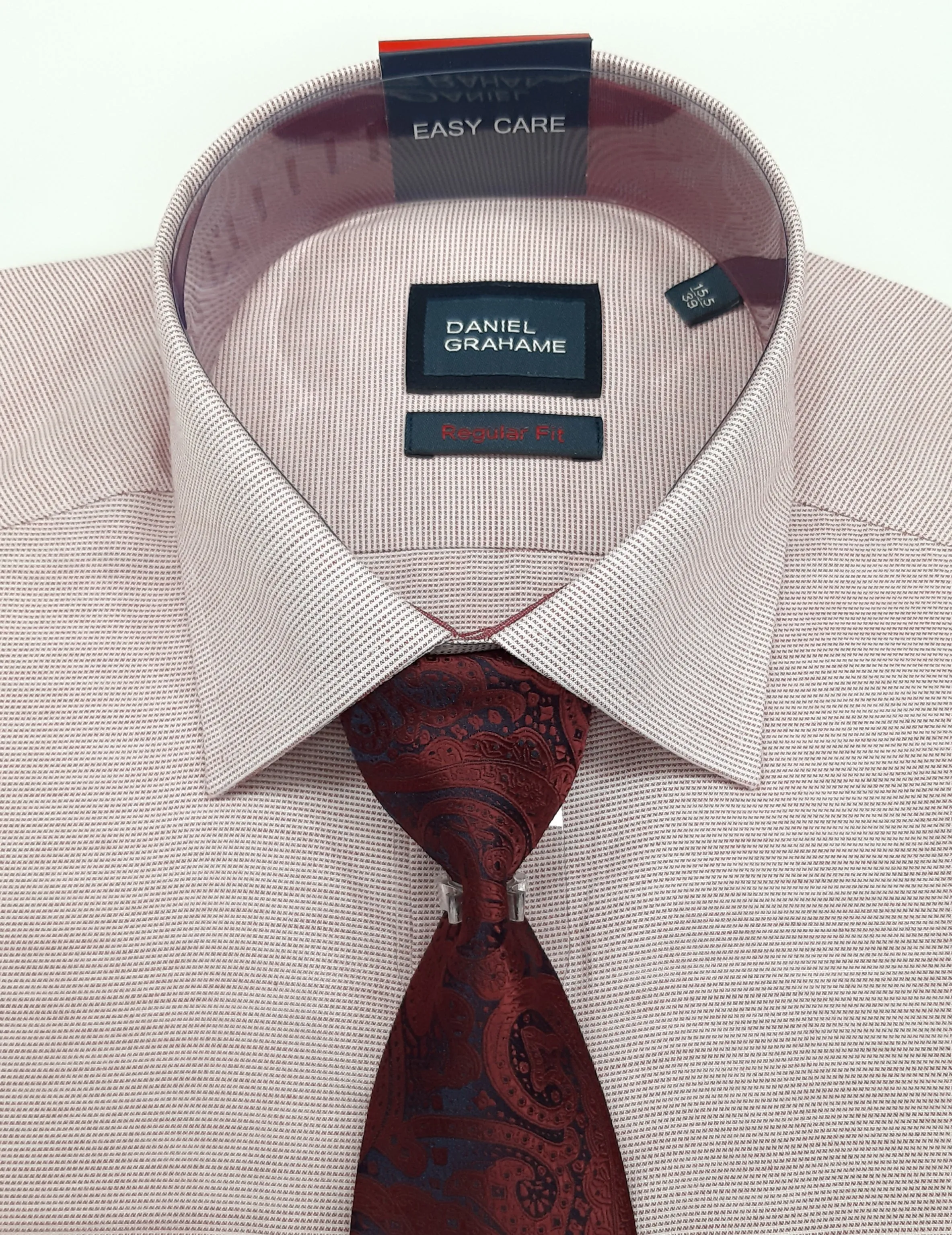Daniel Grahame Gordon Regular Fit Long Sleeve Formal Shirt & Tie - Red
