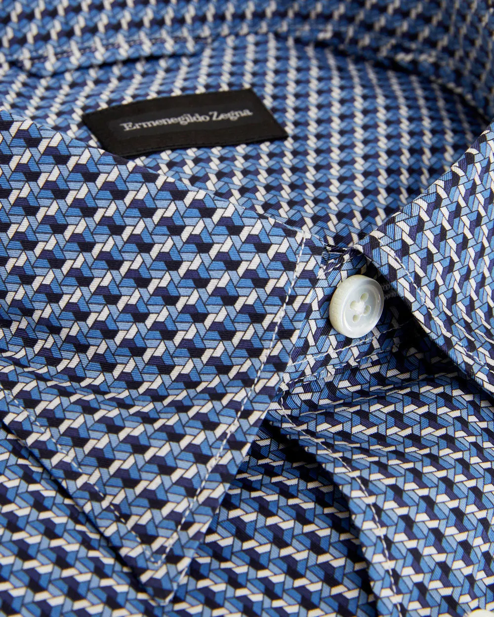 Dark Blue Geometric Print Sport Shirt