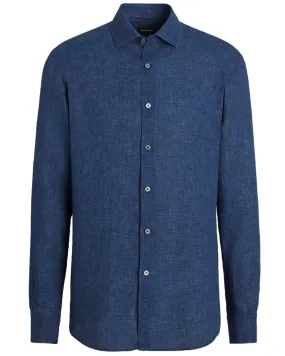 Dark Navy Linen Sport Shirt