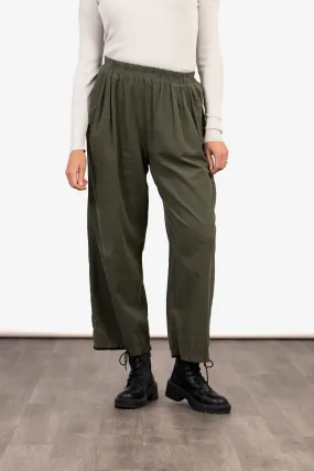 Della Wide Leg Cropped Trousers - Khaki, Babycord