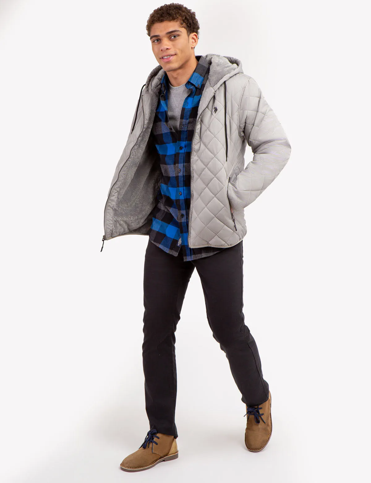 DIAMOND QUILTED FLEECE JACKET