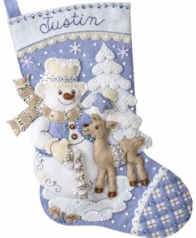 DIY Bucilla Snowmans Winter Wonderland Christmas Blue Felt Stocking Kit 89245E