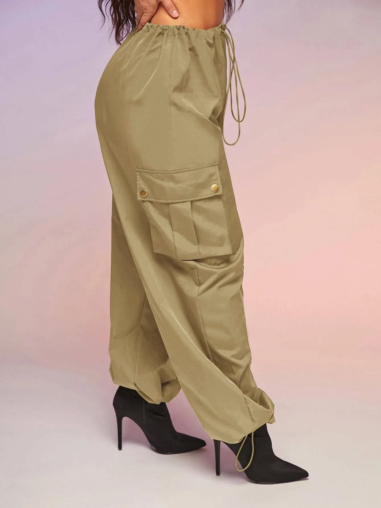 Drawstring Waist Parachute Cargo Pants