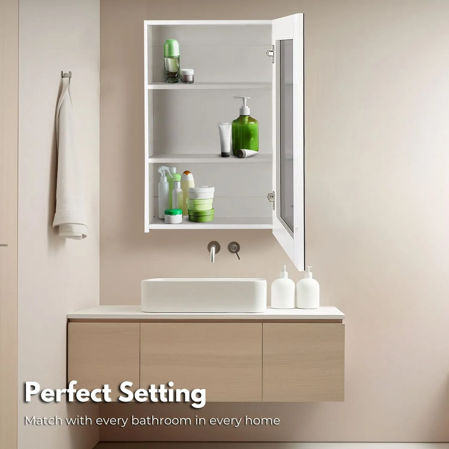 Eco-Friendly Bathroom Vanity Mirror Cabinet, White - EKKIO