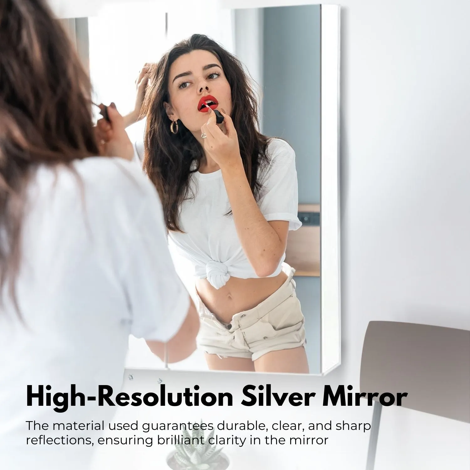 Eco-Friendly Triple-Door Vanity Mirror Cabinet, White - EKKIO