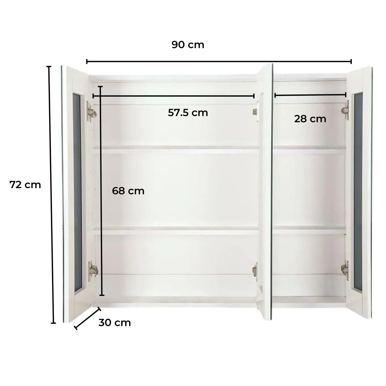 Eco-Friendly Triple-Door Vanity Mirror Cabinet, White - EKKIO