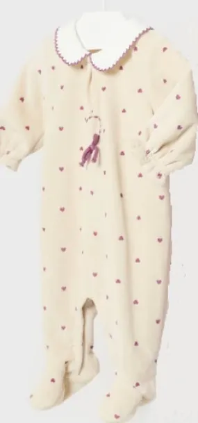 Eggplant Heart Girl's Velour Footed Romper - Select Size