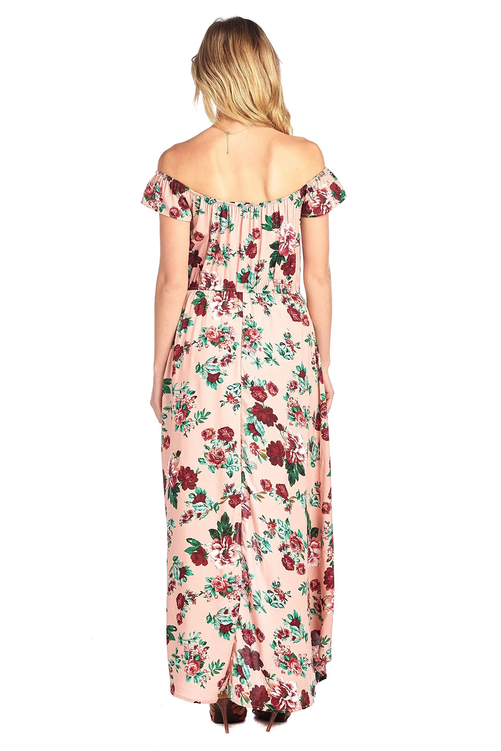 Elasticized Off Shoulder Short Sleeve Floral Print Skort Romper Maxi Overlay