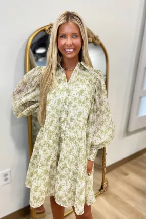 Elizabeth Floral Tiered Shirt Dress Green