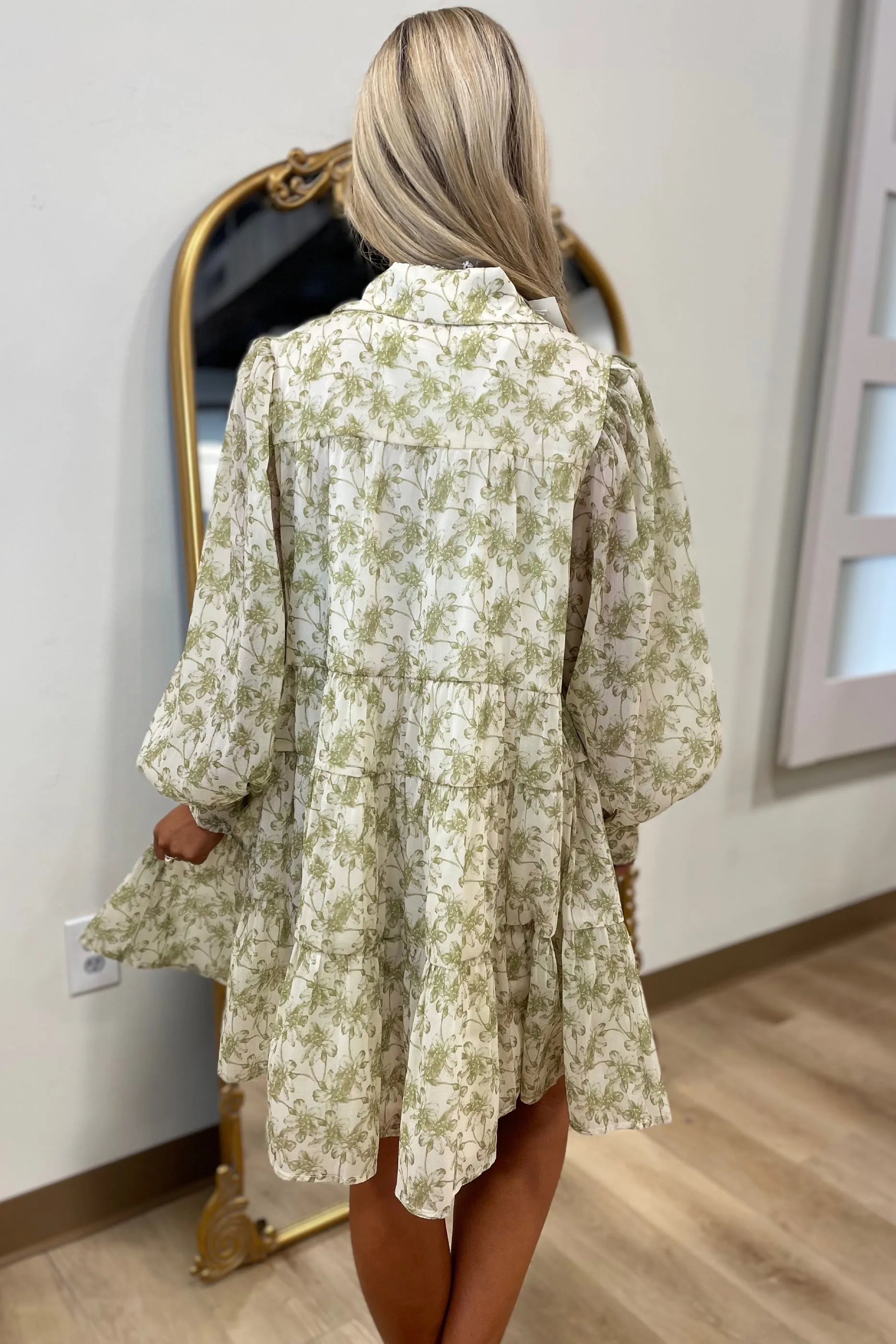 Elizabeth Floral Tiered Shirt Dress Green