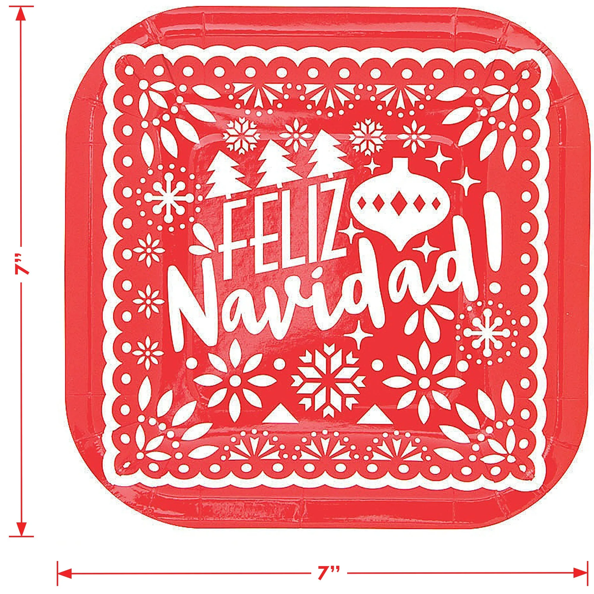 Feliz Navidad Holiday Party Square Paper Dessert Plates, and Napkins (Serves 16)