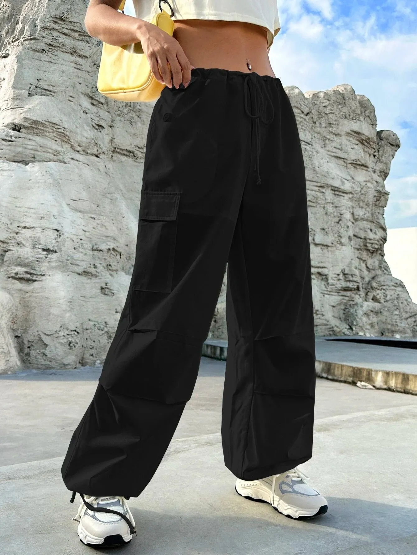 Flap Pocket Drop Waist Cargo Pants