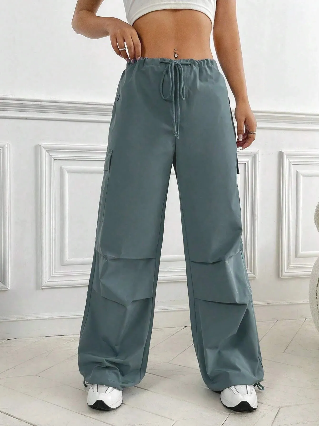 Flap Pocket Drop Waist Cargo Pants
