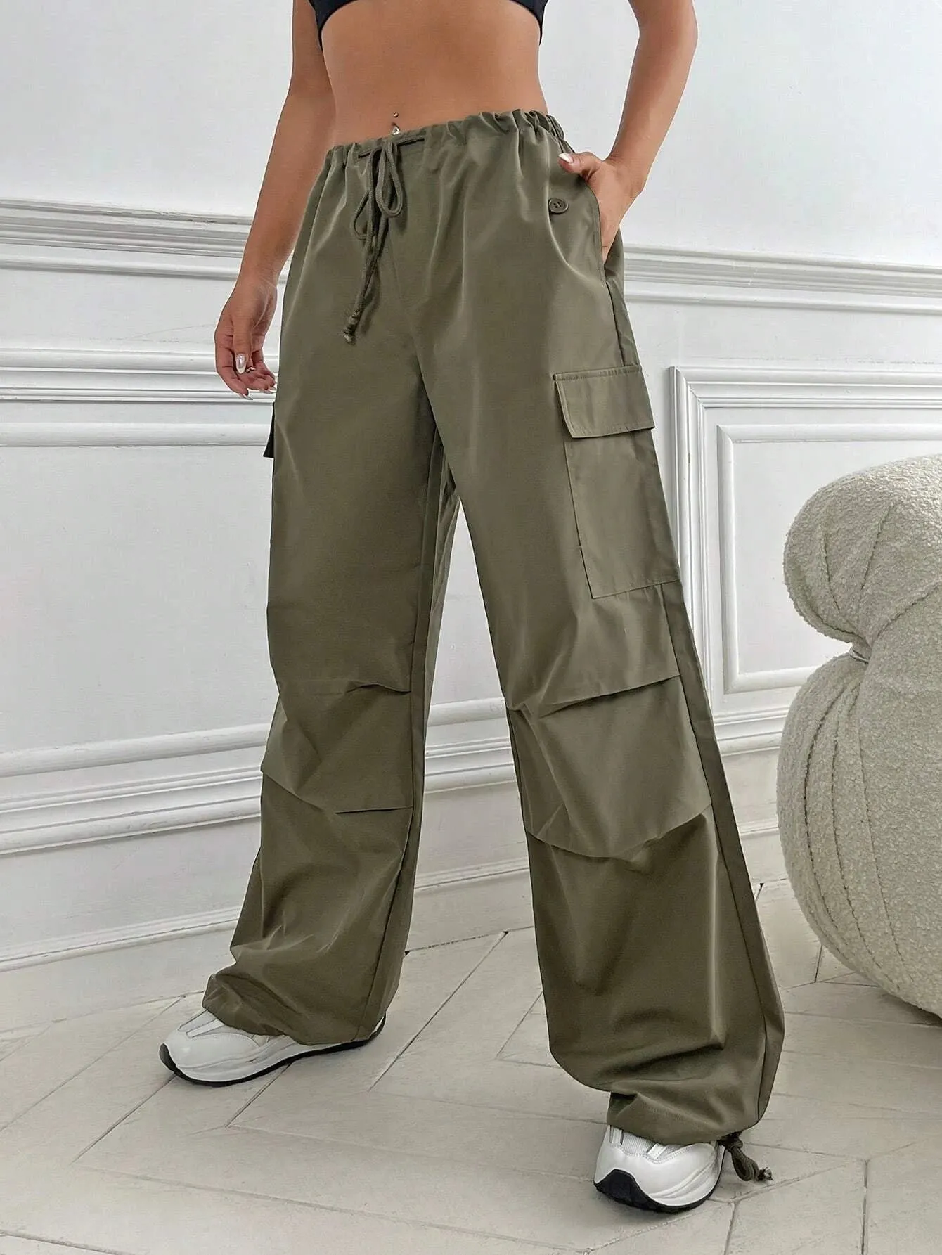 Flap Pocket Drop Waist Cargo Pants