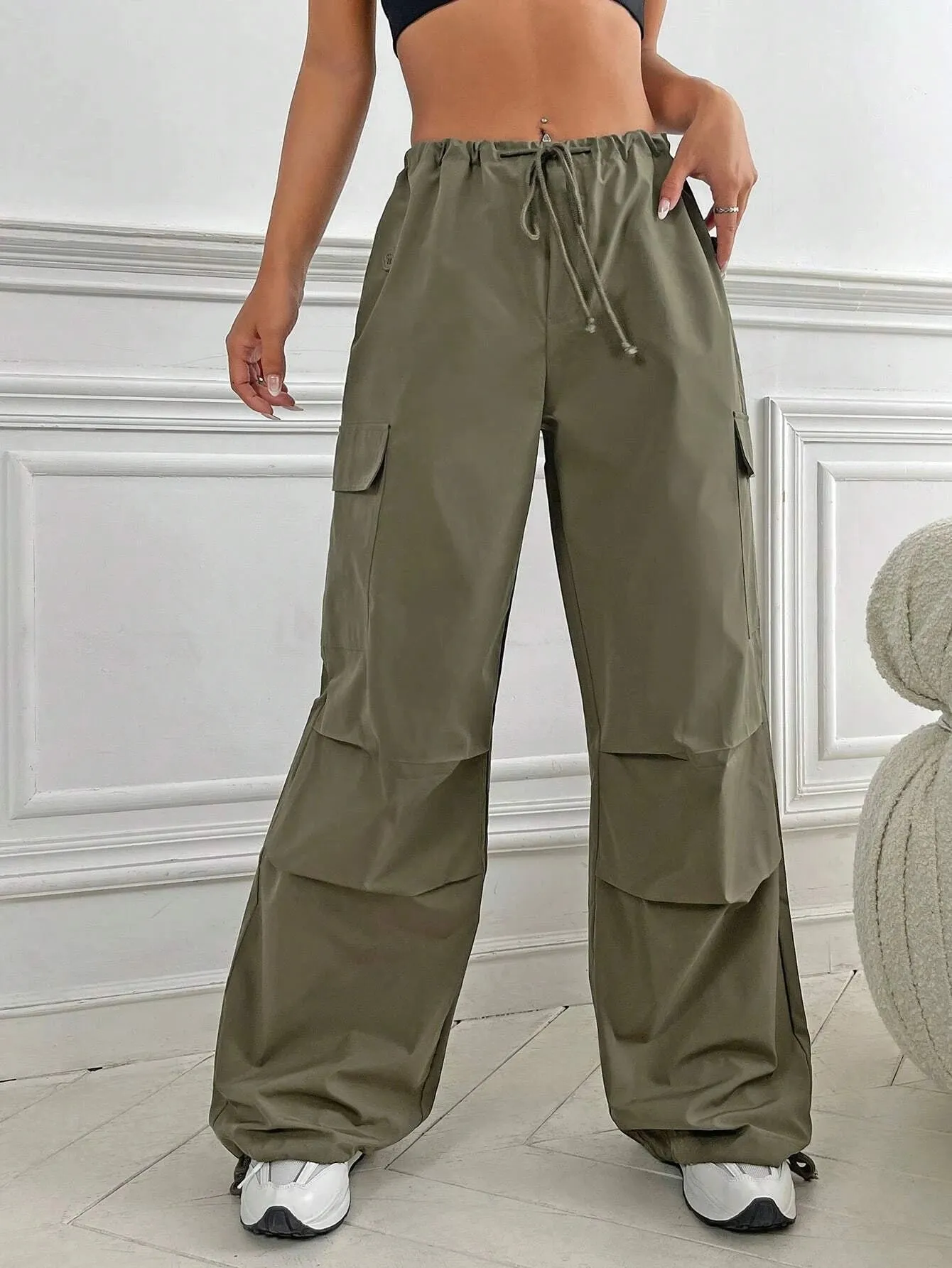 Flap Pocket Drop Waist Cargo Pants