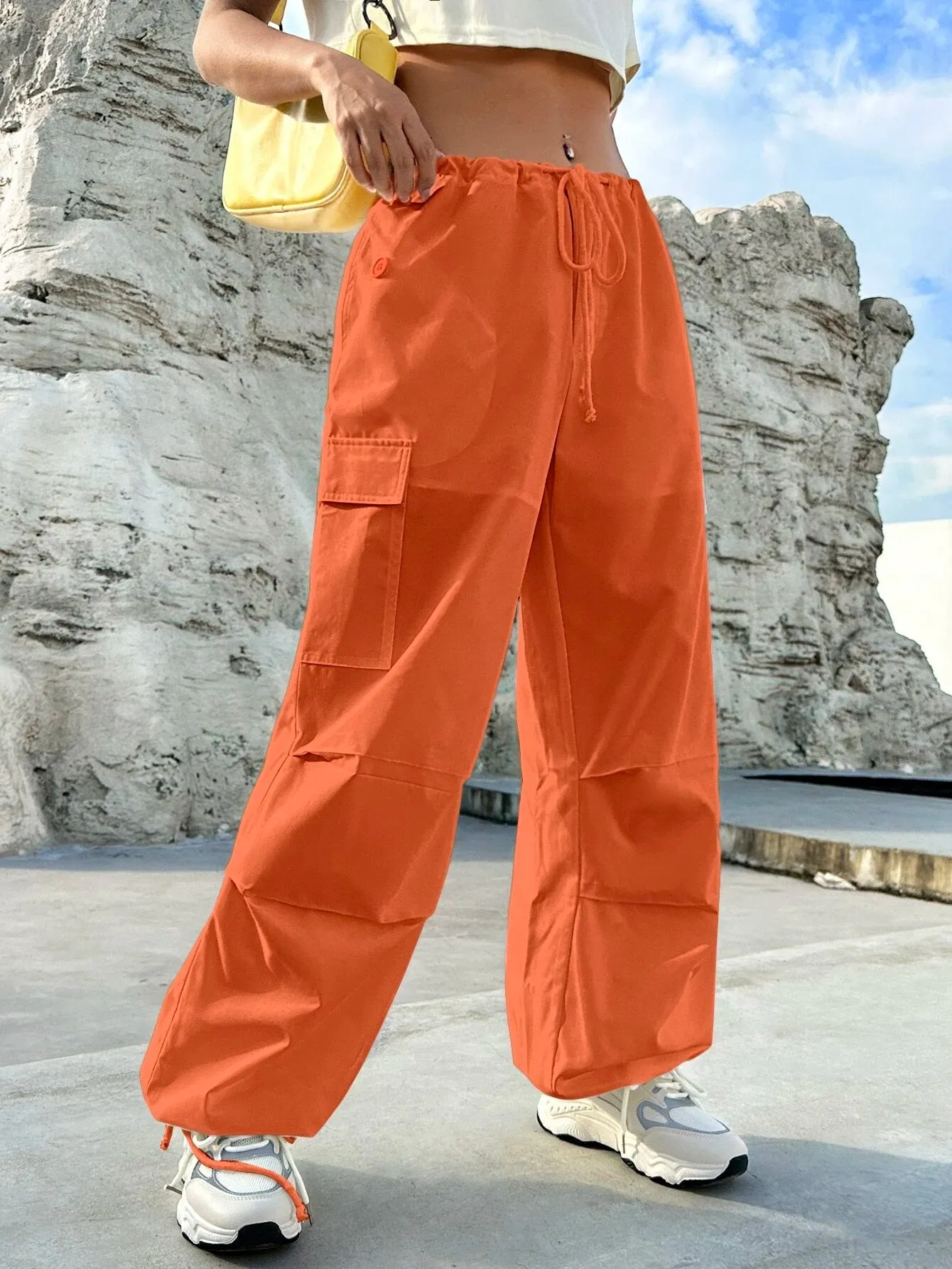 Flap Pocket Drop Waist Cargo Pants