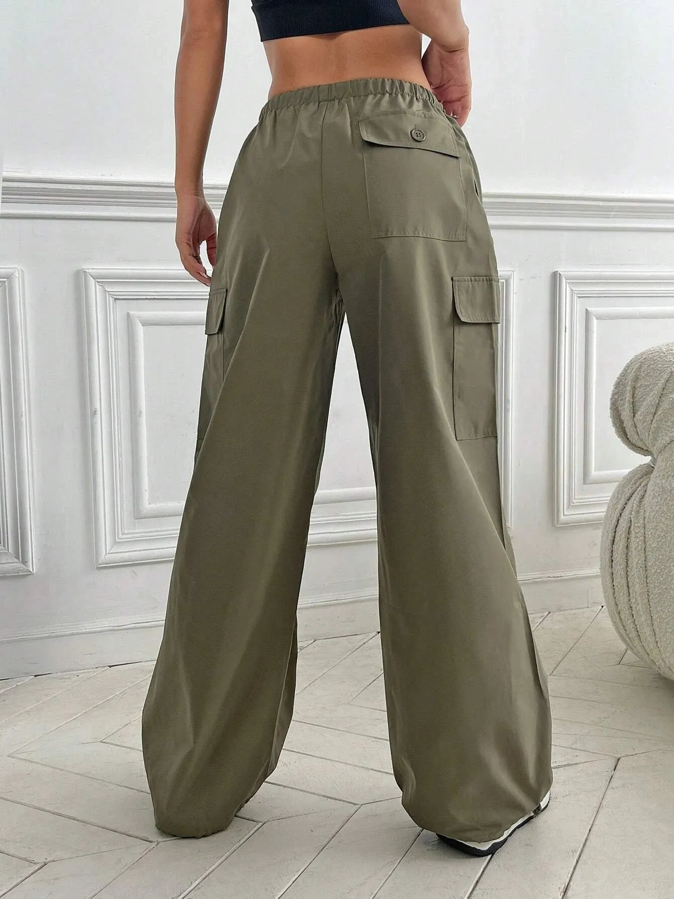 Flap Pocket Drop Waist Cargo Pants