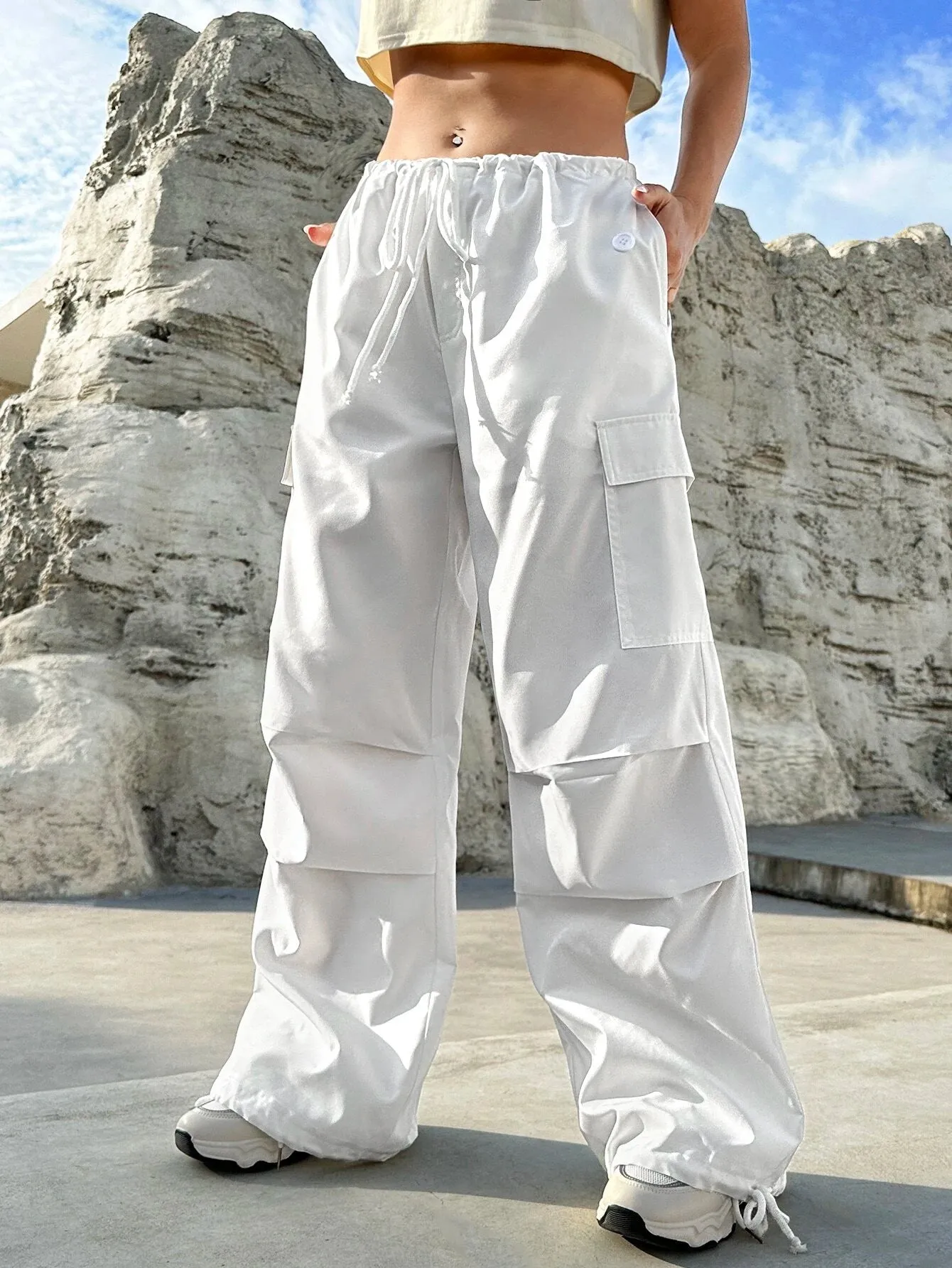 Flap Pocket Drop Waist Cargo Pants