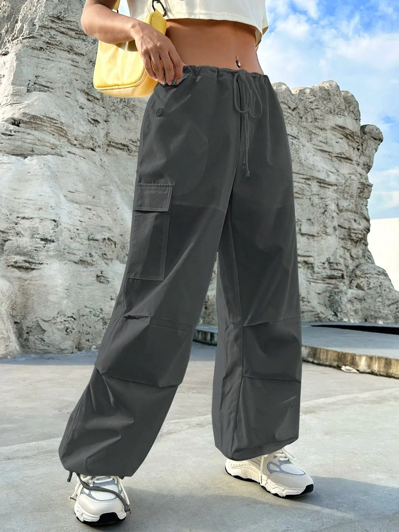 Flap Pocket Drop Waist Cargo Pants