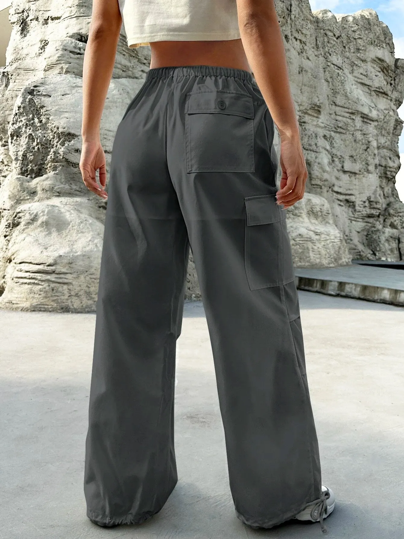 Flap Pocket Drop Waist Cargo Pants