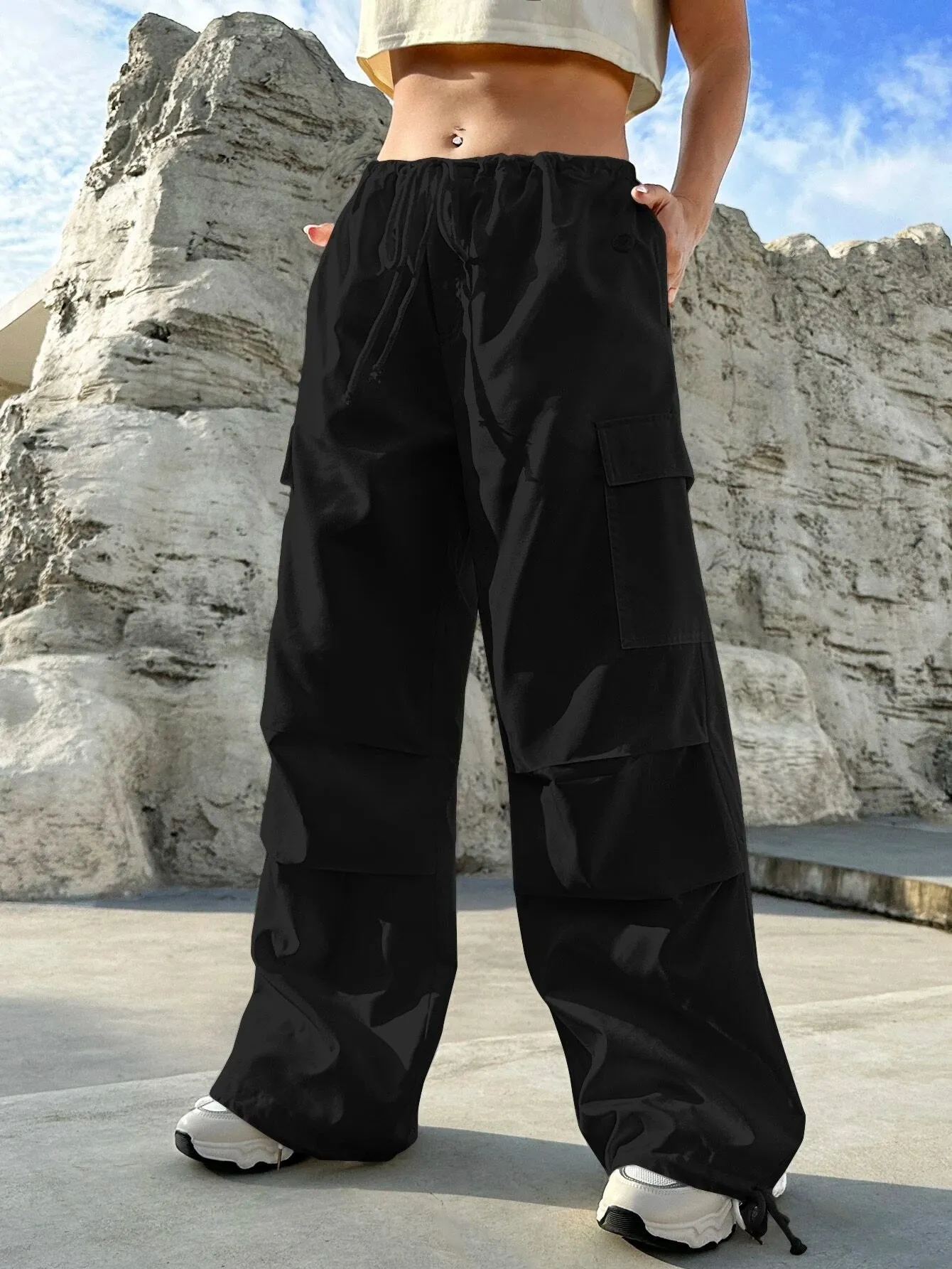 Flap Pocket Drop Waist Cargo Pants