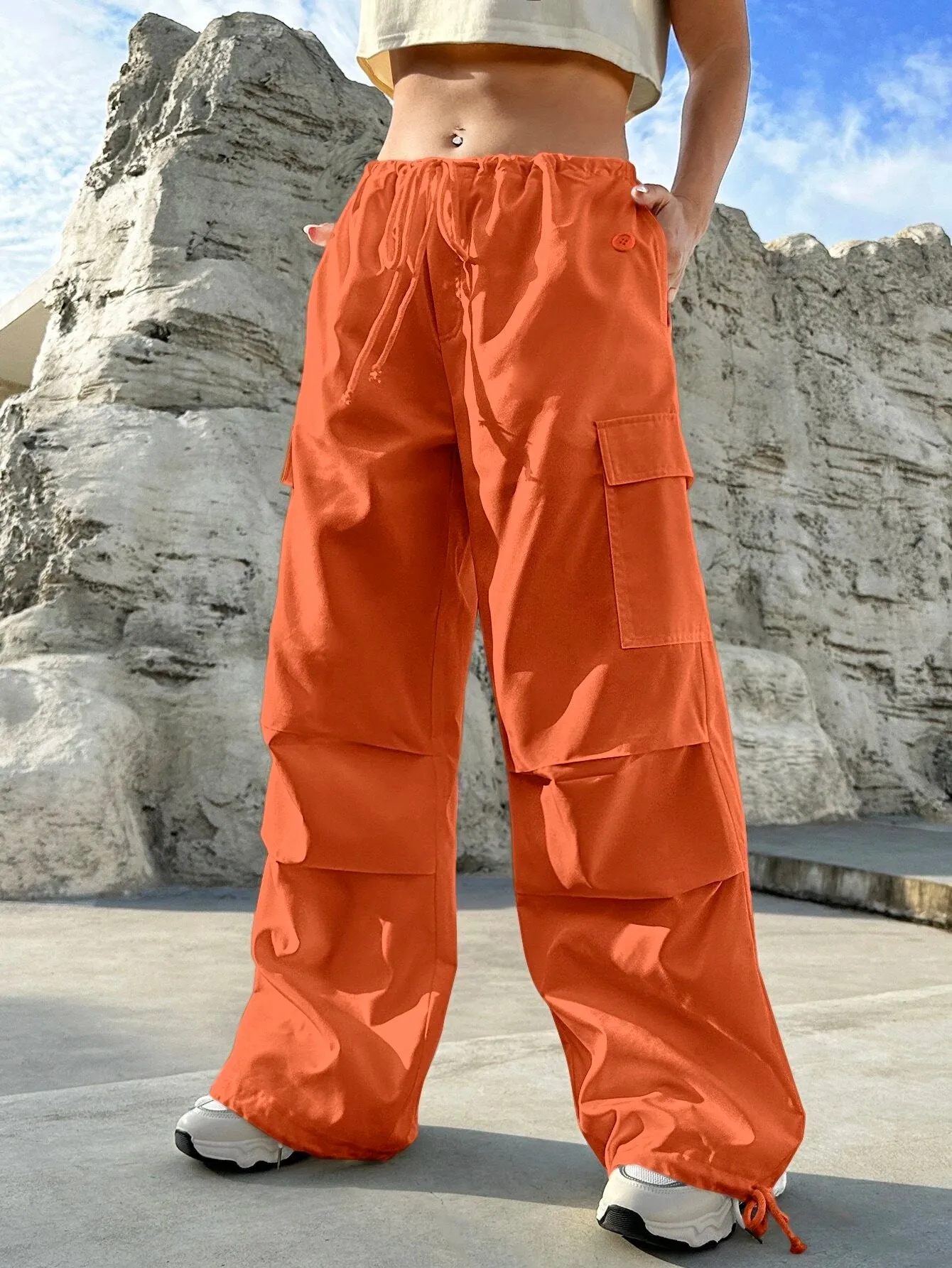 Flap Pocket Drop Waist Cargo Pants