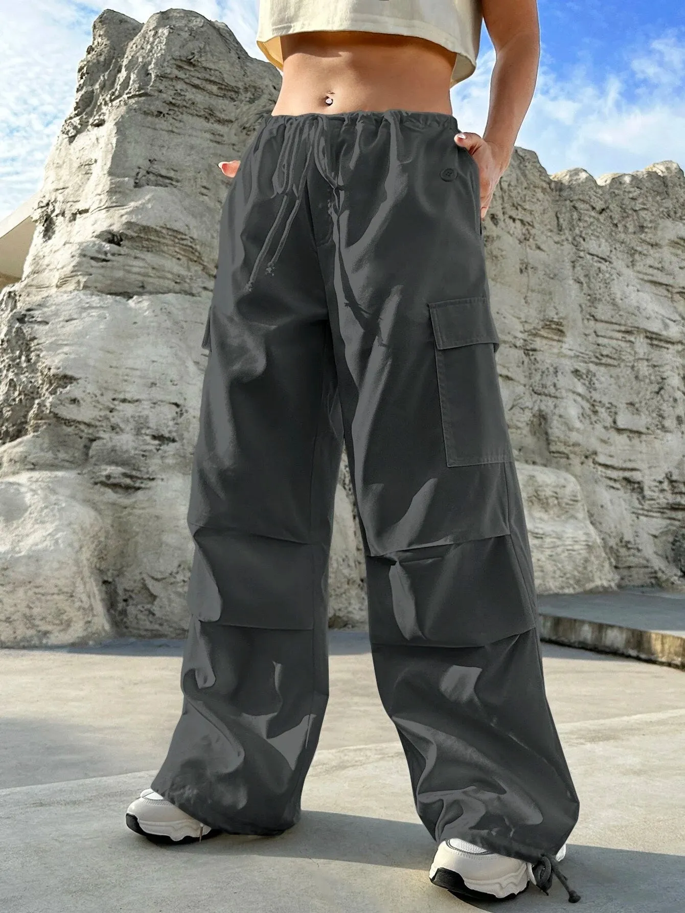 Flap Pocket Drop Waist Cargo Pants