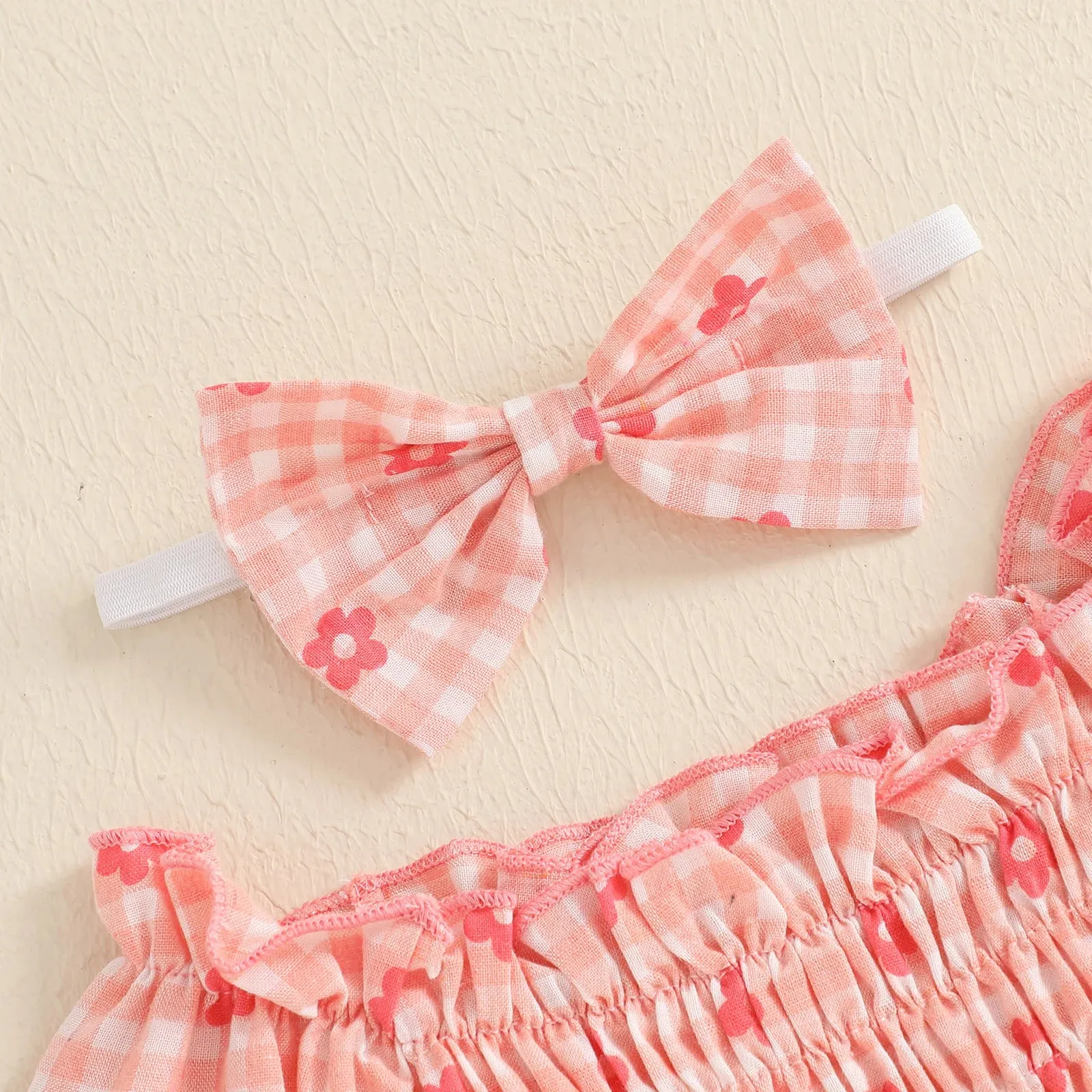 FLOWERS Plaid Smocked Romper