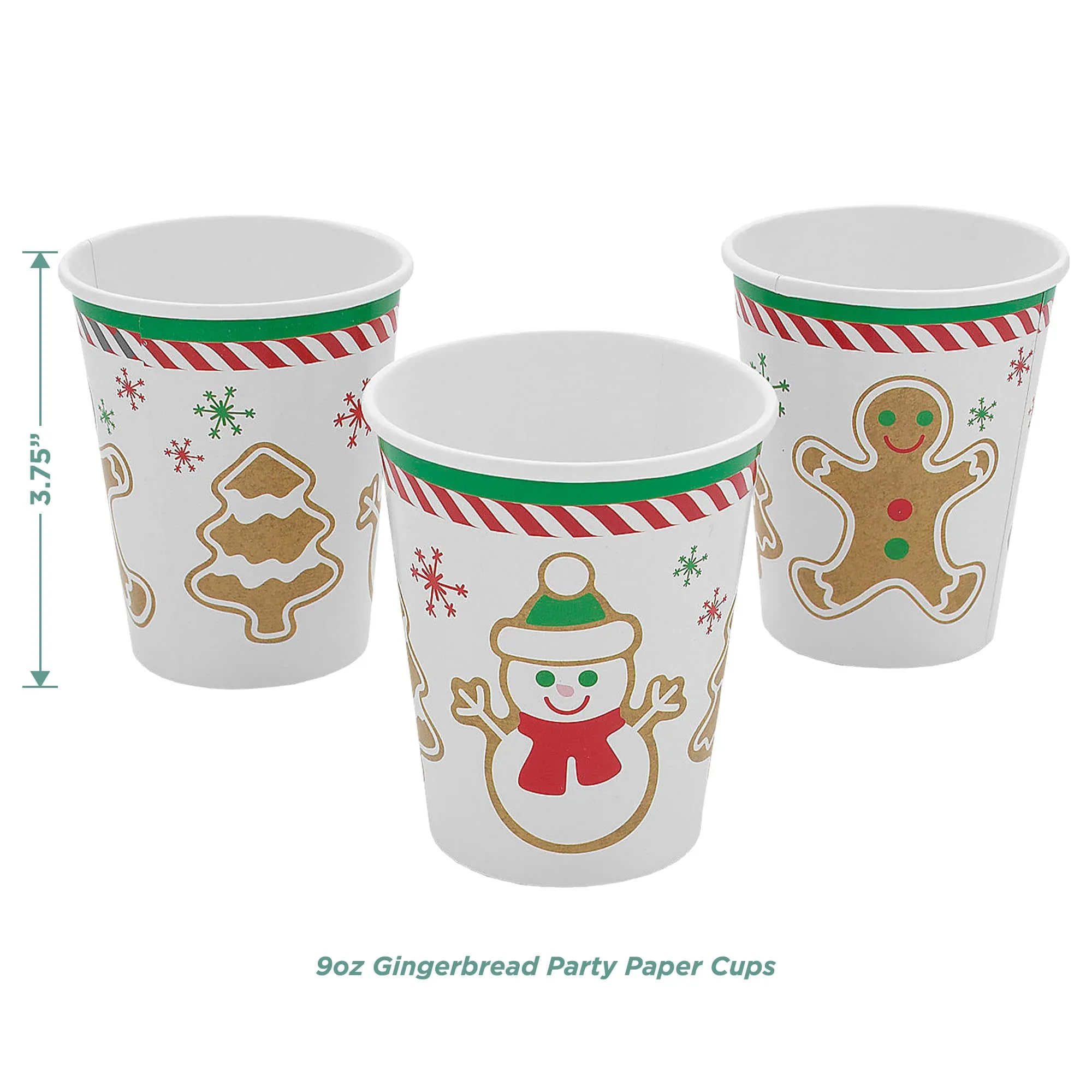Gingerbread Man Shaped Paper Dessert Plates, Napkins, Cups, Table Cover, and Hanging Garland for Christmas Holiday and Winter Parties (Serves 16)