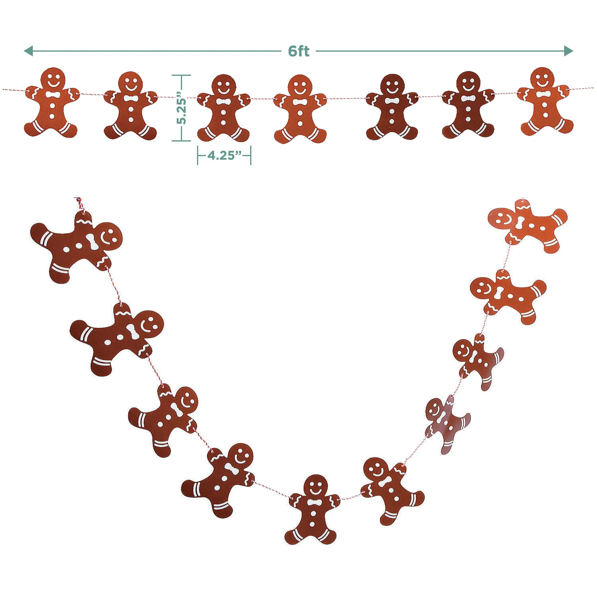Gingerbread Man Shaped Paper Dessert Plates, Napkins, Cups, Table Cover, and Hanging Garland for Christmas Holiday and Winter Parties (Serves 16)
