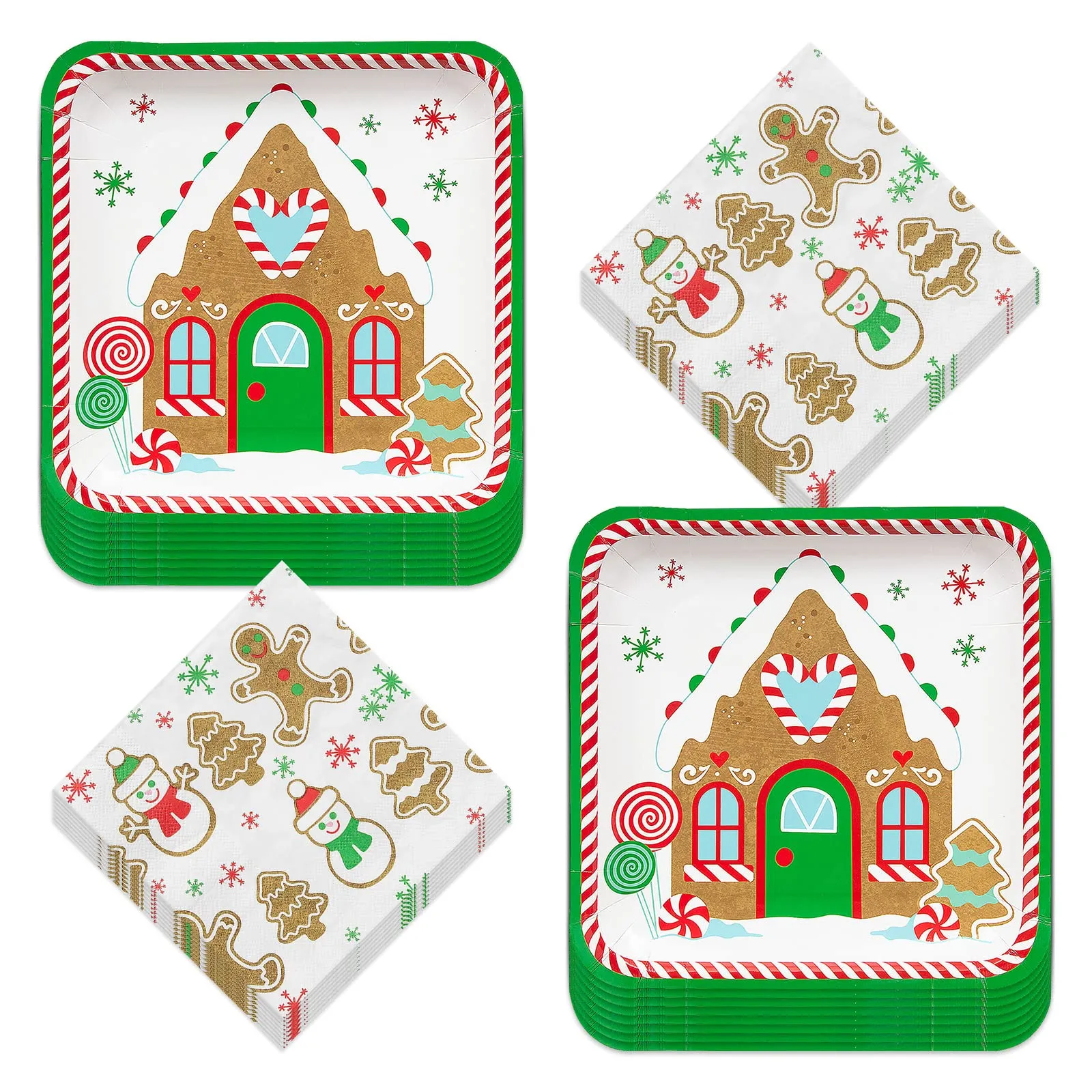Gingerbread Party Paper Dinner Plates and Napkins for Christmas Holiday and Winter Parties (Serves 16)