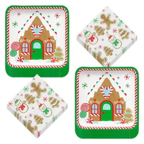 Gingerbread Party Paper Dinner Plates and Napkins for Christmas Holiday and Winter Parties (Serves 16)