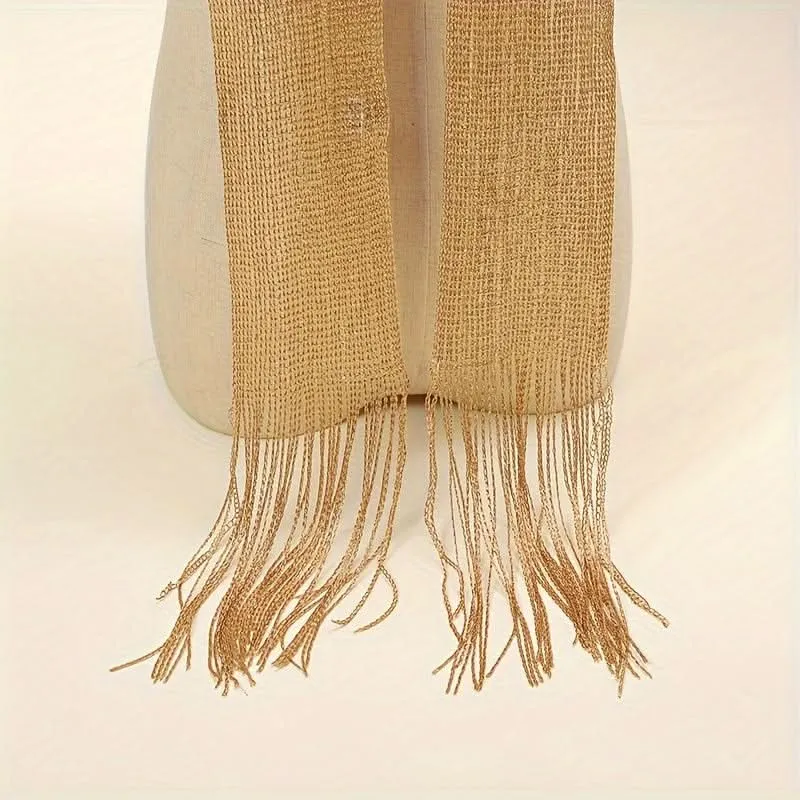 Glittering 3-Piece Metallic Mesh Scarf Set – Golden, Silvery & Black