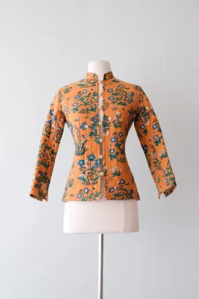 Gorgeous 1970's Made in India Floral Quilted Jacket  / Sz M