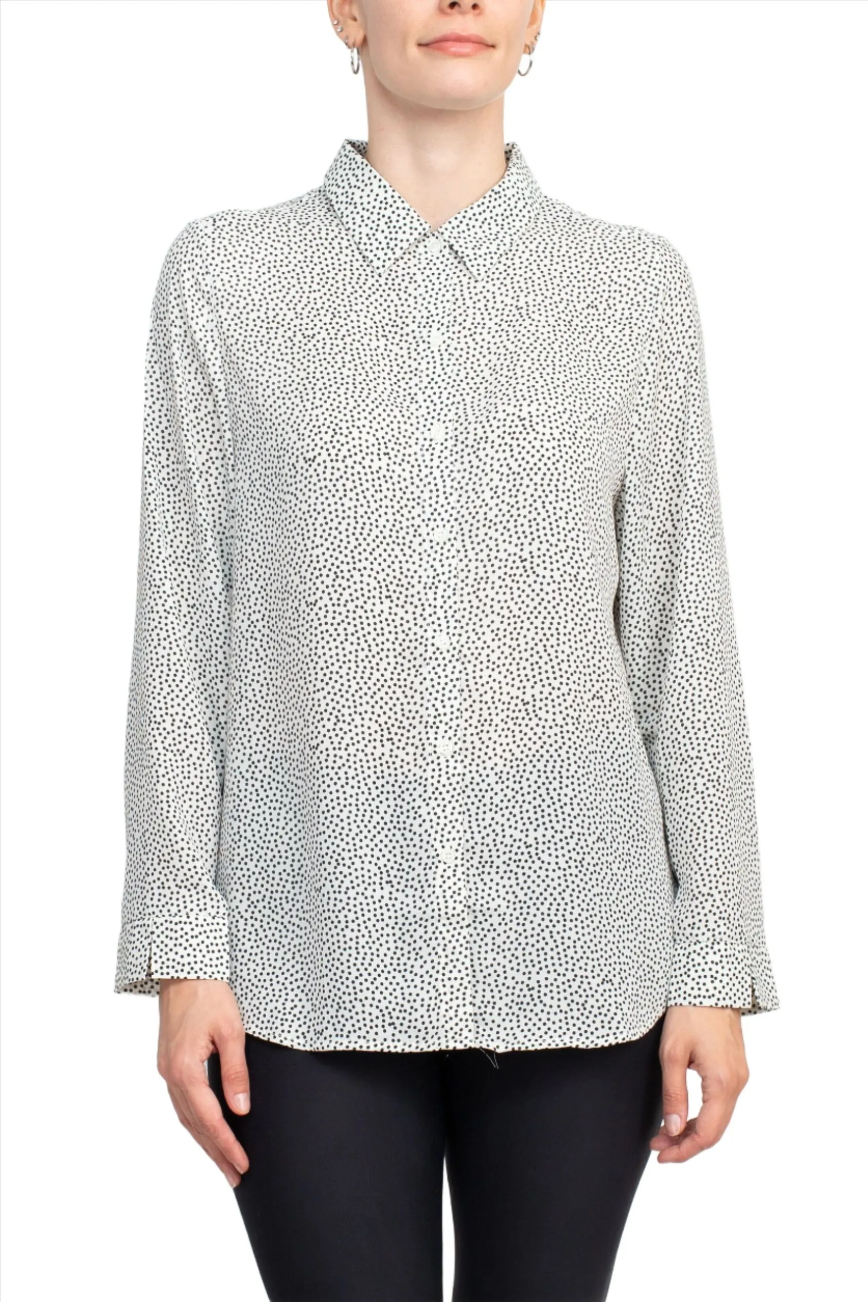Grand & Greene Collar Neck Button Detail Long Sleeve Printed Crepe Top