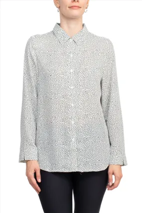 Grand & Greene Collar Neck Button Detail Long Sleeve Printed Crepe Top