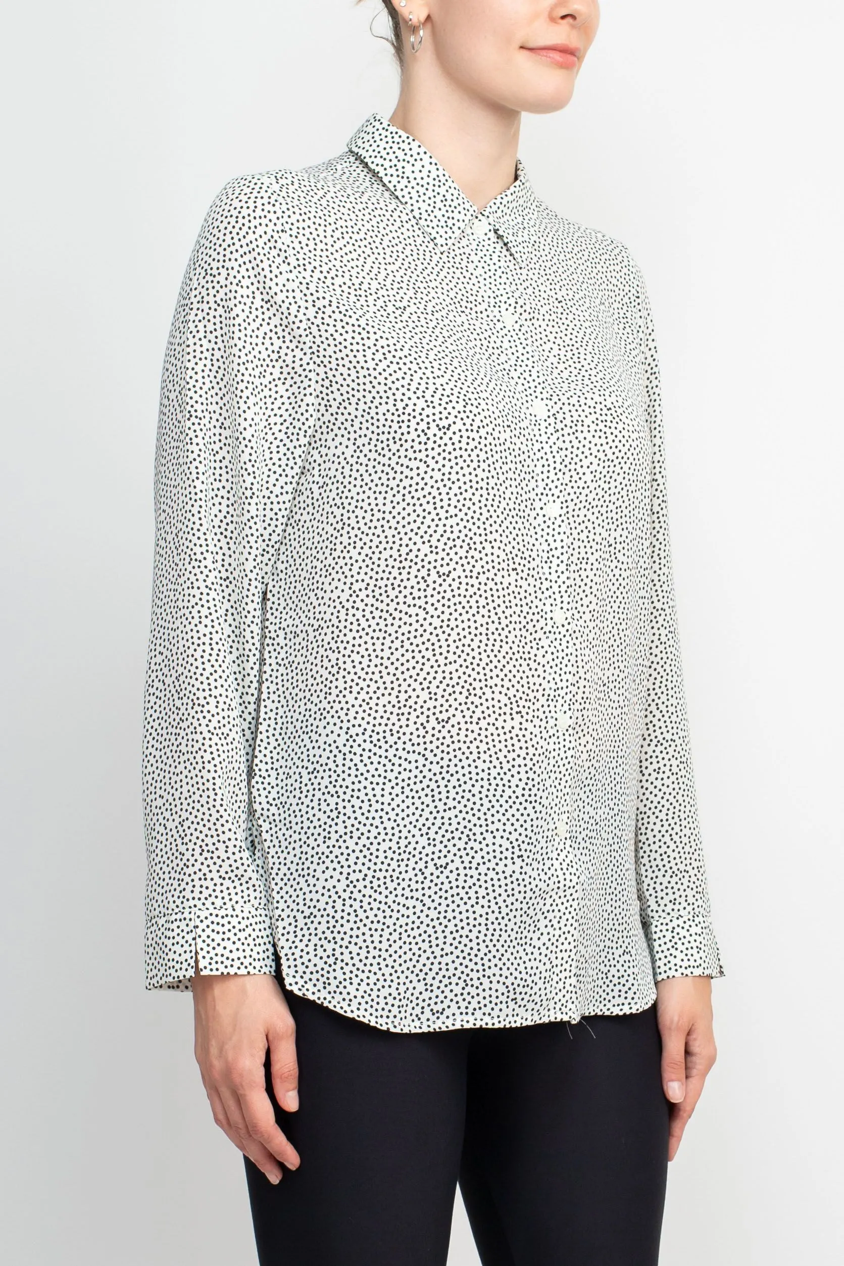 Grand & Greene Collar Neck Button Detail Long Sleeve Printed Crepe Top