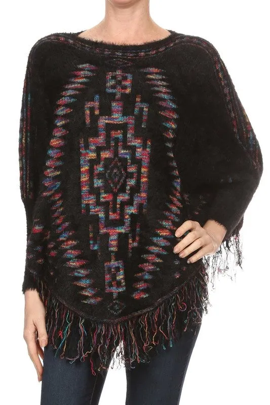 GRAY AZTEC PONCHO