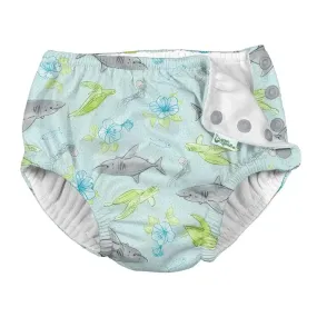 Green Sprouts Snap Reusable Absorbent Swimsuit Diaper-Light Aqua Shark Sealife-3T