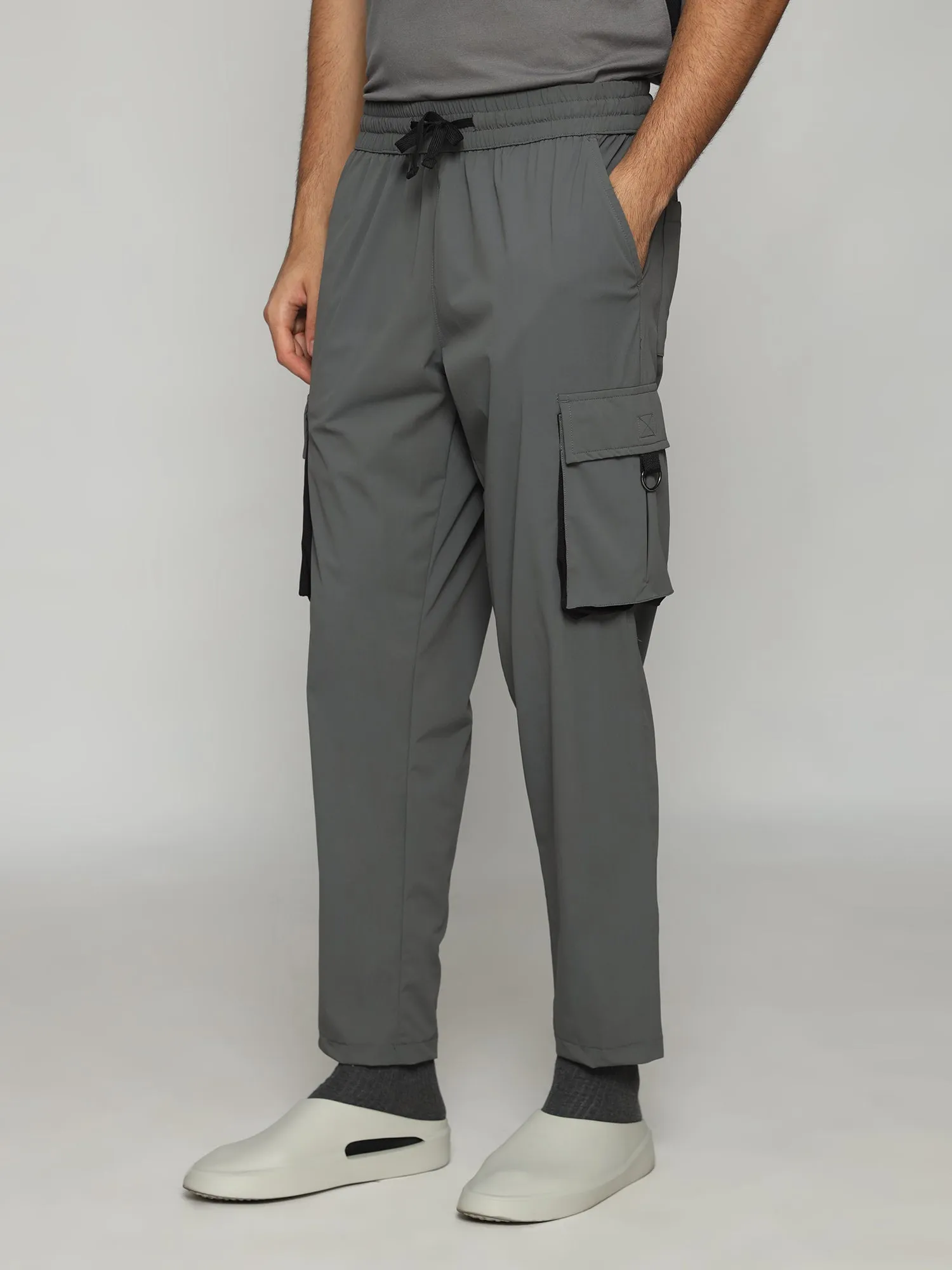Grey 4 Way Stretch Cargo Male Pants