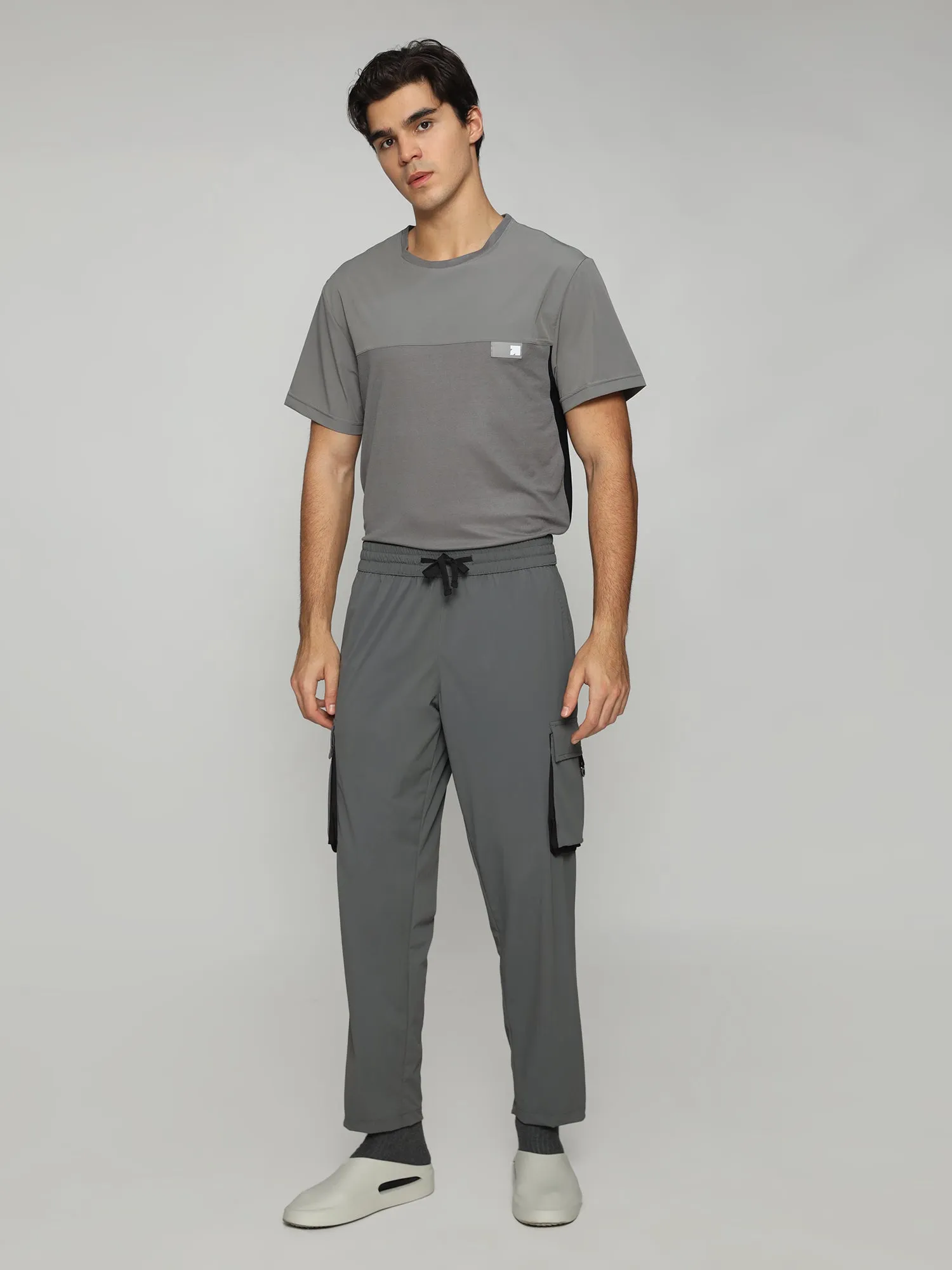 Grey 4 Way Stretch Cargo Male Pants