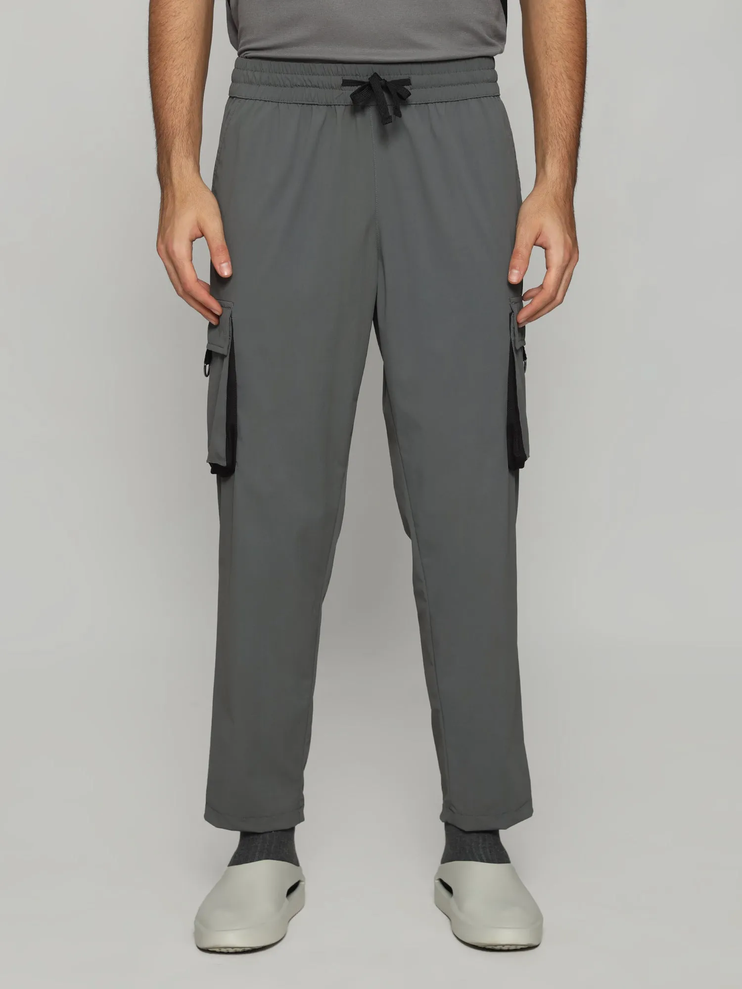 Grey 4 Way Stretch Cargo Male Pants