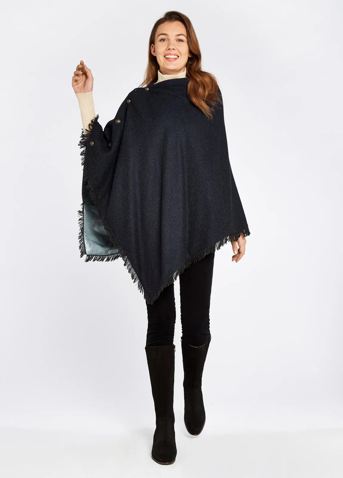 Hazelwood Tweed Poncho-Navy