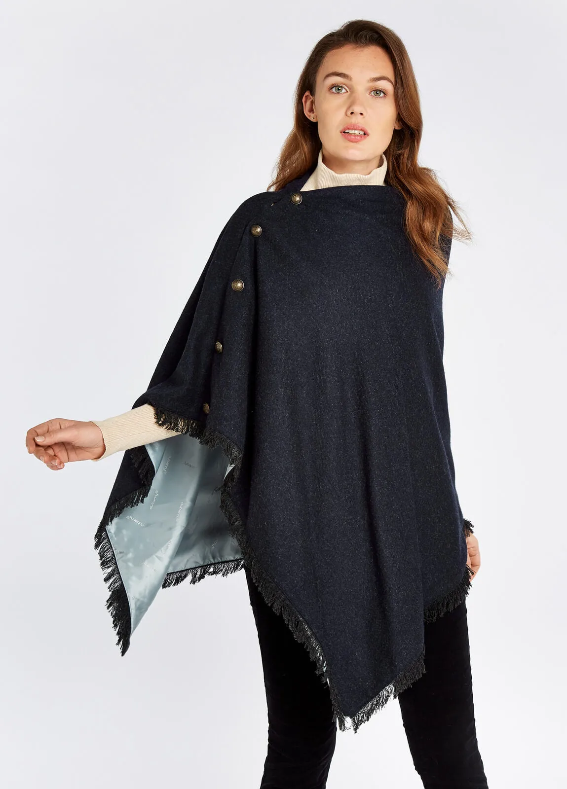 Hazelwood Tweed Poncho-Navy
