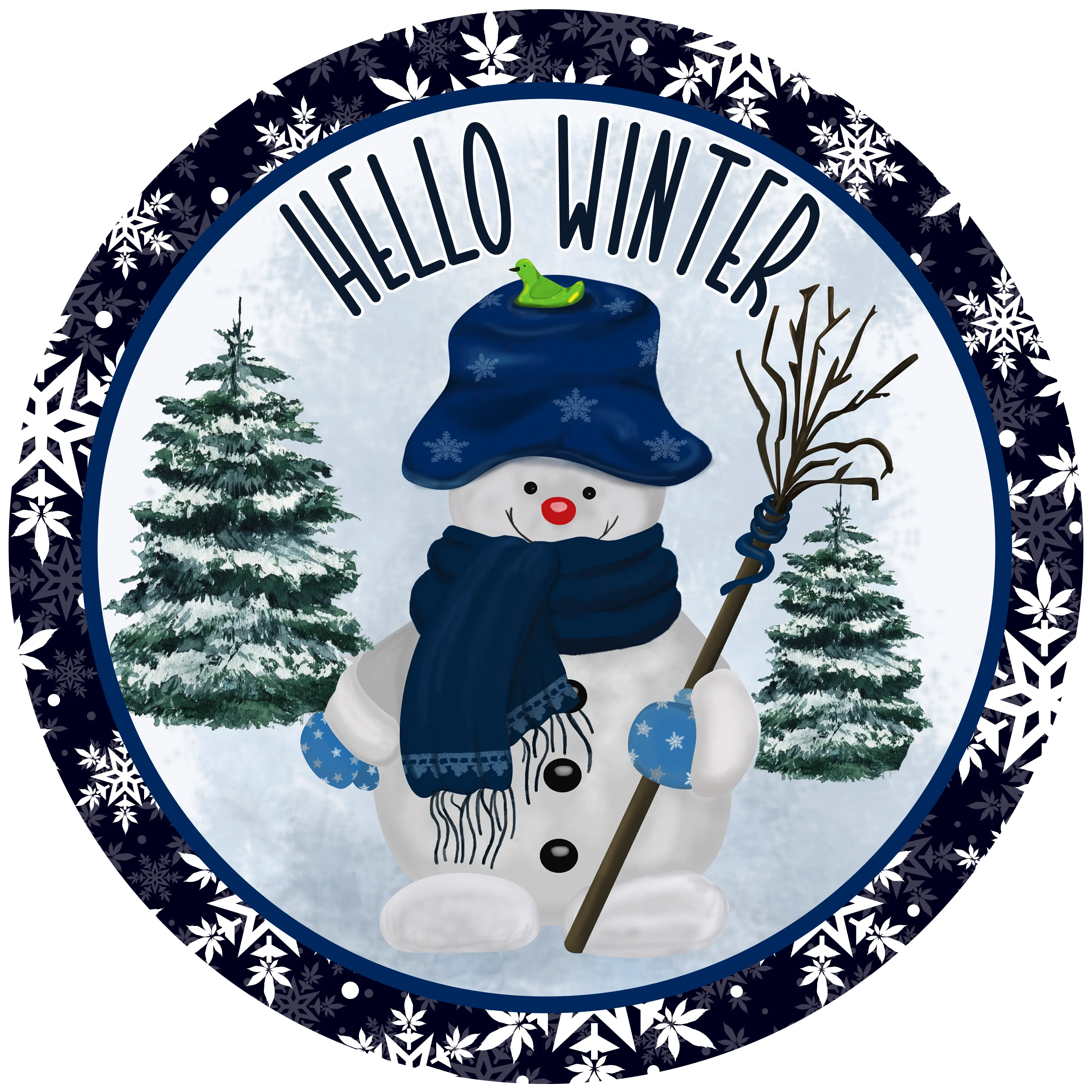 Hello Winter, Holiday Snowman, Holiday Sign, Wreath Center