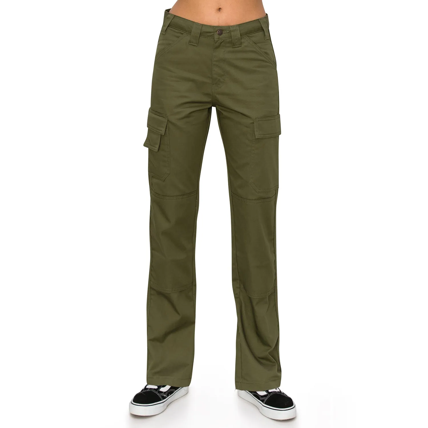 High Rise Slim Fit Cargo Work Pants - Olive