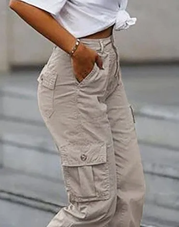 High Waist Pocket Design Cargo Pants