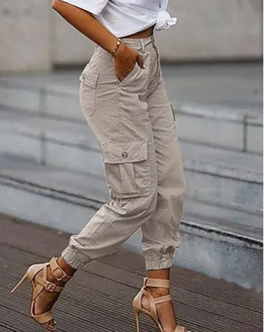 High Waist Pocket Design Cargo Pants